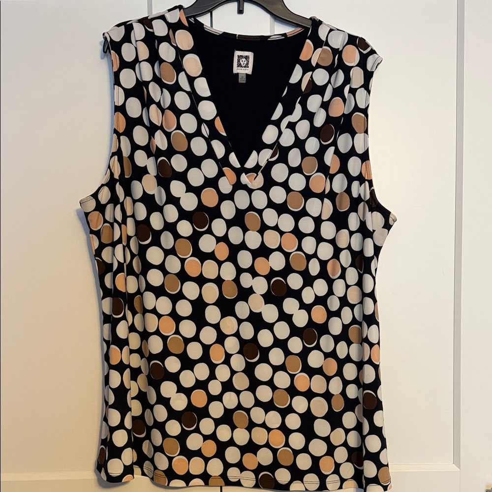 Anne Klein Black and White Polka Dot V-Neck Blouse